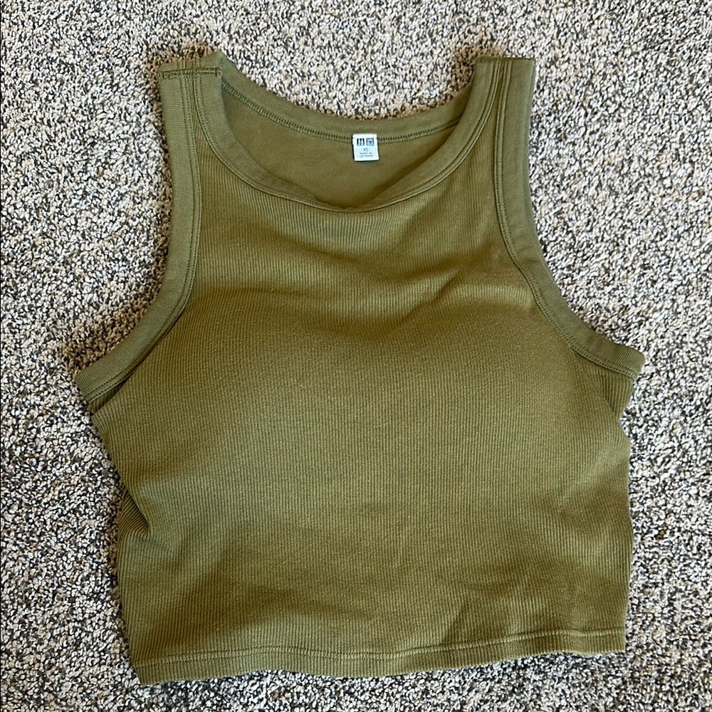 Uniqlo Olive Green Ribbed Crop Tank